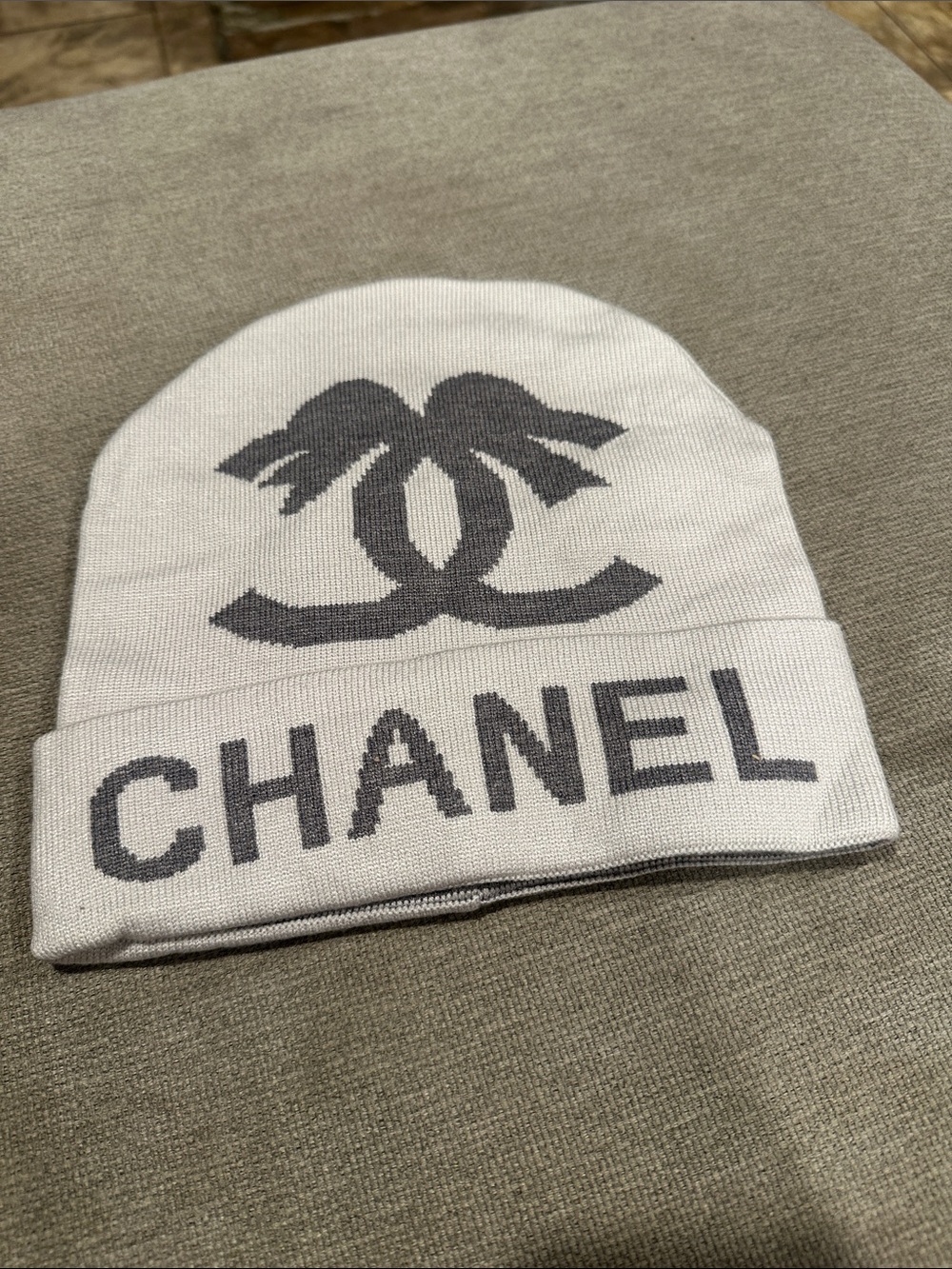 White & Gray Branded Knit Beanie